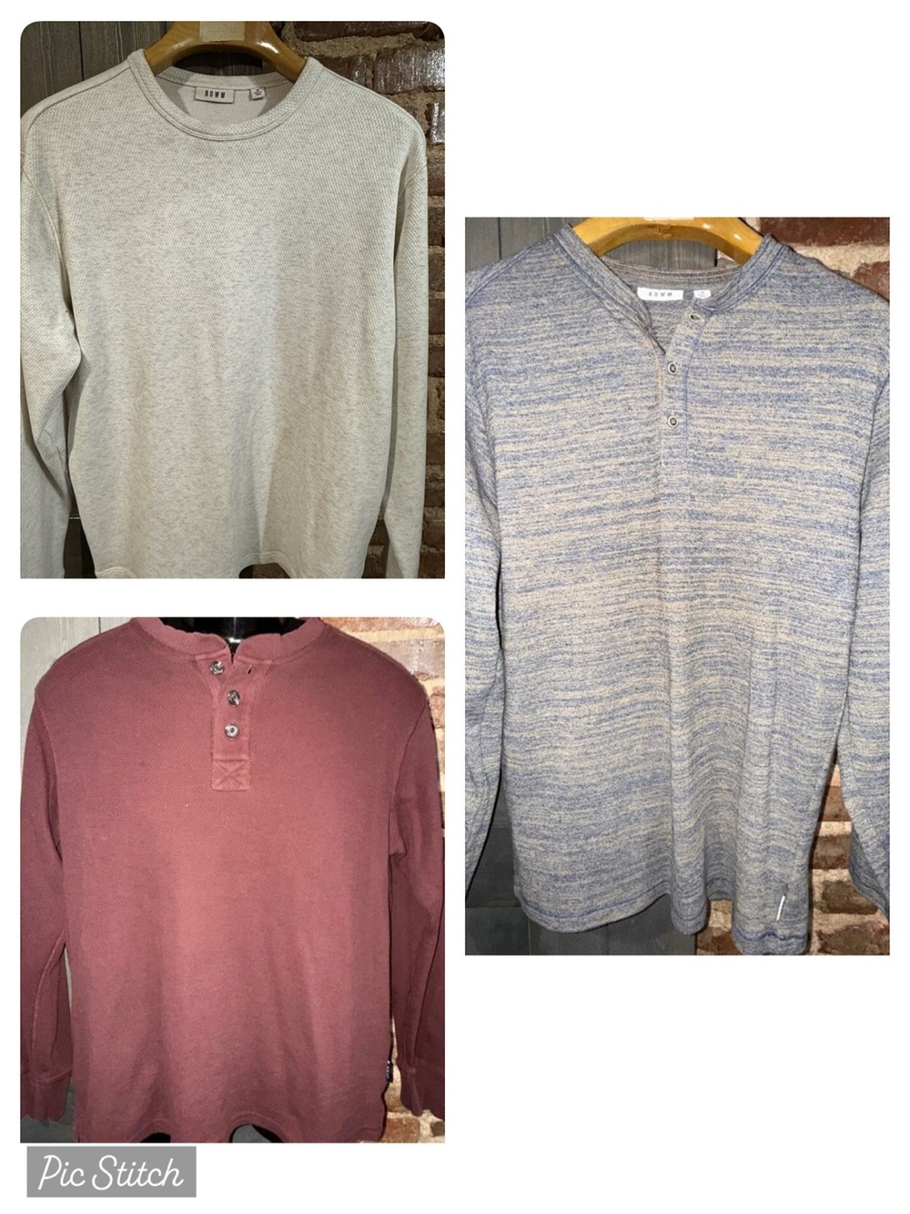 Rowm Mens Lot of 3 Henley Shirts -Thermal Oatmeal, Blue & Burgundy Sz M & L EUC